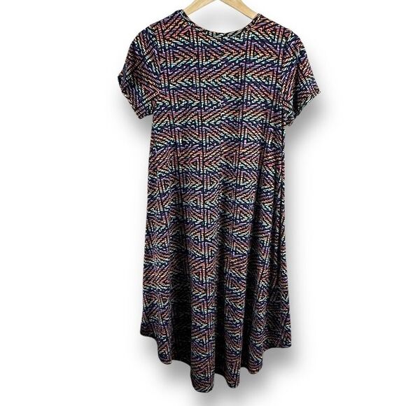 LuLaRoe Size S Carly High Low Tee Shirt Dress Rainbow Aztec Tribal Print Casual - Picture 2 of 9